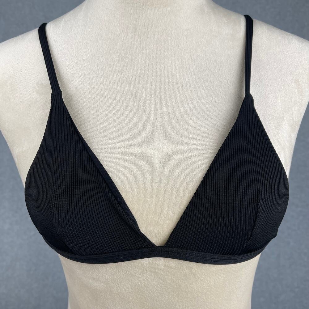 Romwe Solid Texture Triangle Black Bikini Top Size XSmall